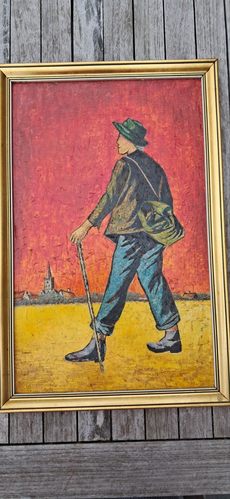 schilderij V De Coker, Portrait ou Personnes, Peinture acrylique, Signé, Panneau