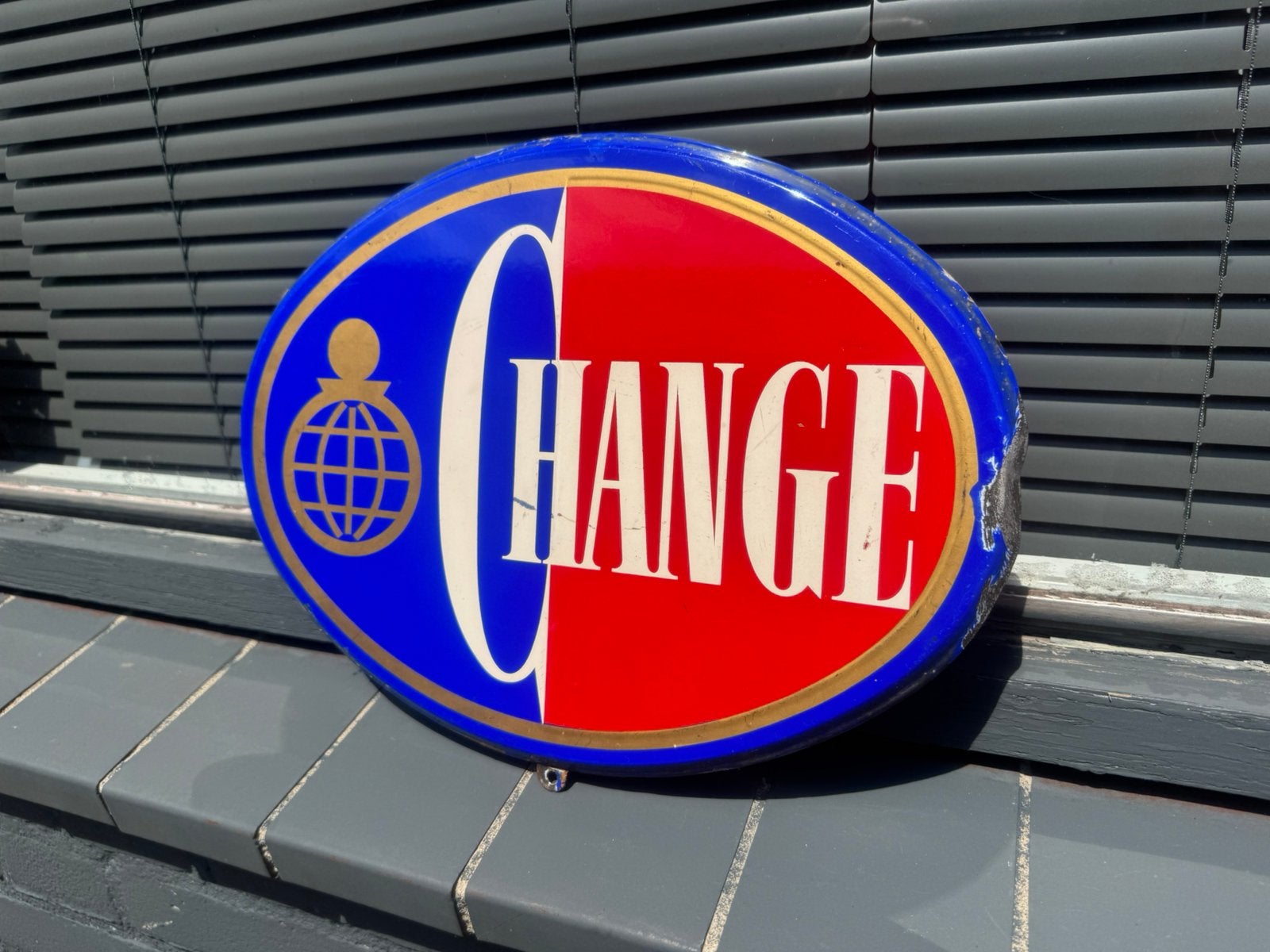 Change wissel emaille reclame bord, Verzamelen, Ophalen of Verzenden, Gebruikt, Reclamebord