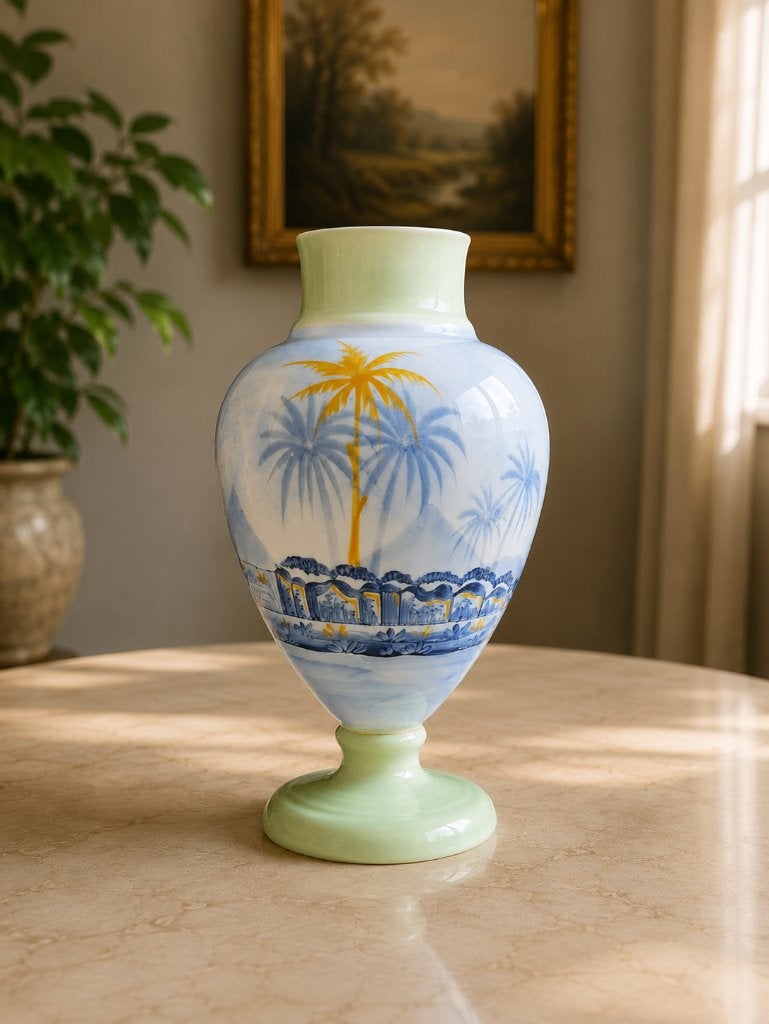 Art Deco opaline vaas - handgeschilderd exotisch decor, Antiek en Kunst, Ophalen of Verzenden