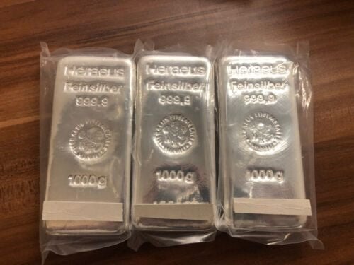 1kg zilver baar Heraeus, Postzegels en Munten, Edelmetalen en Baren, Ophalen, Zilver