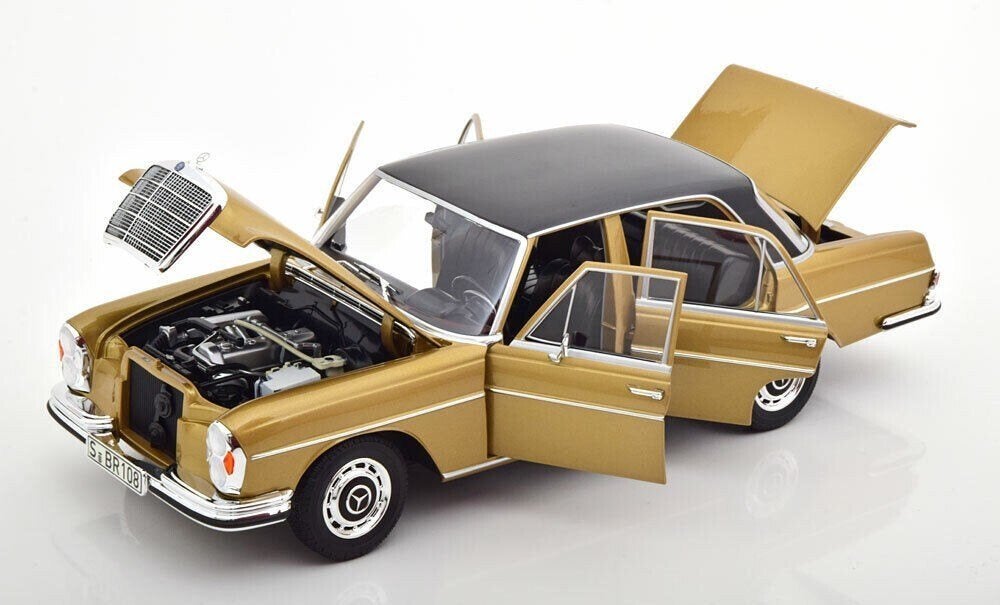 Miniatuur Mercedes Benz 280SE W108 Gold 1/18 Nieuwedealerbox, Ophalen of Verzenden, Nieuw, Auto, Norev