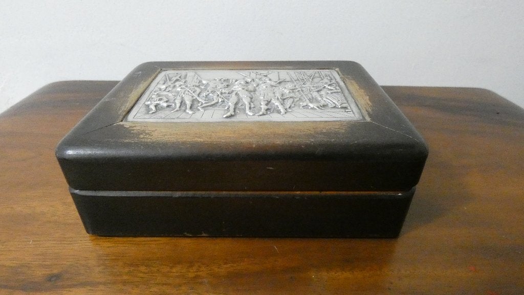 Houten doosje of kistje met zilverplated deksel [1511], Antiek en Kunst, Ophalen of Verzenden