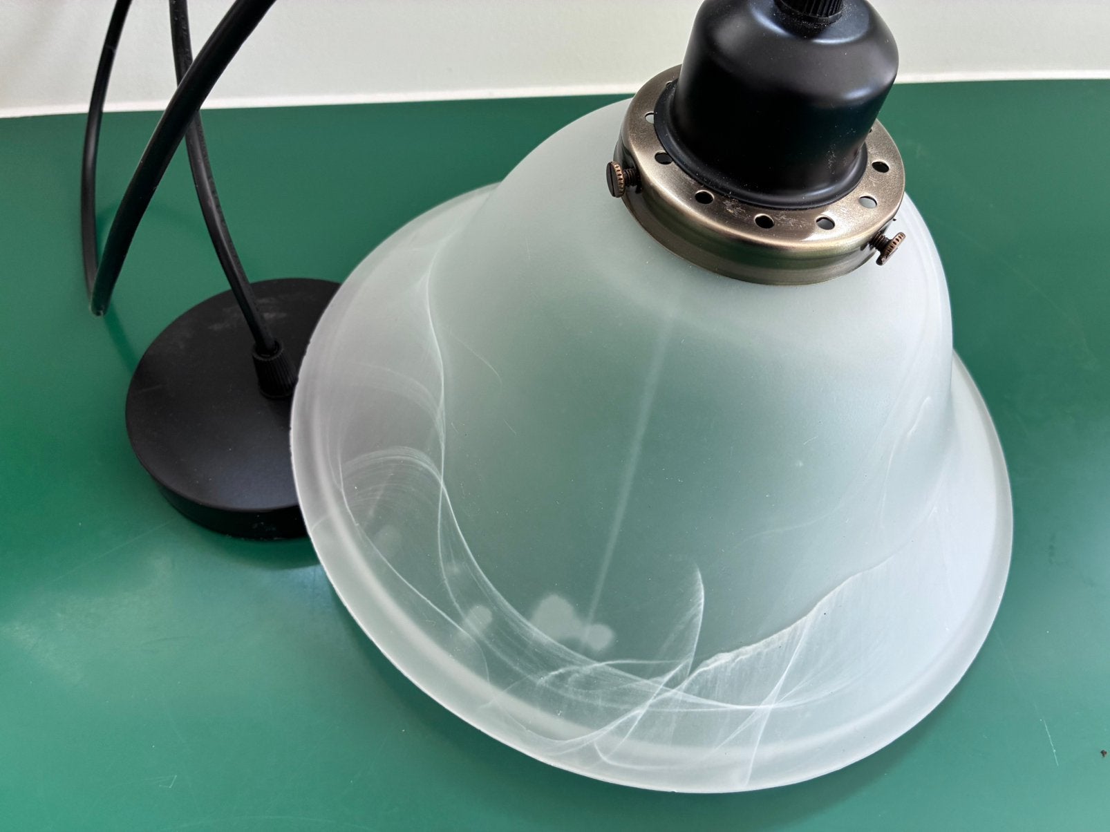 witte lamp met mooie tekening in glas, Ophalen, Gebruikt, Glas