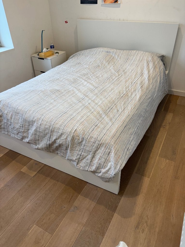 Tweepersoonsbed malm incl lattenbodem Lonset en matras, Ophalen, Wit, Tweepersoons, Zo goed als nieuw