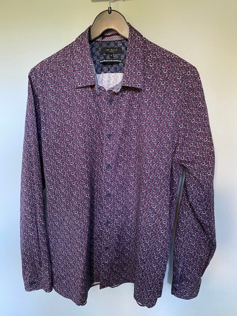 Ted Baker katoenen gebloemd herenhemd - maat 5 = XL, Ted Baker, Blauw, Ophalen of Verzenden, Zo goed als nieuw