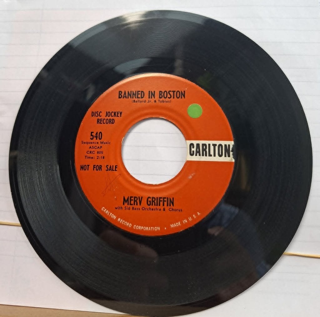 Popcorn Groove - Merv Griffin - Banned In Boston, Enlèvement ou Envoi, Pop, 7 inch, Housse de protection extérieure