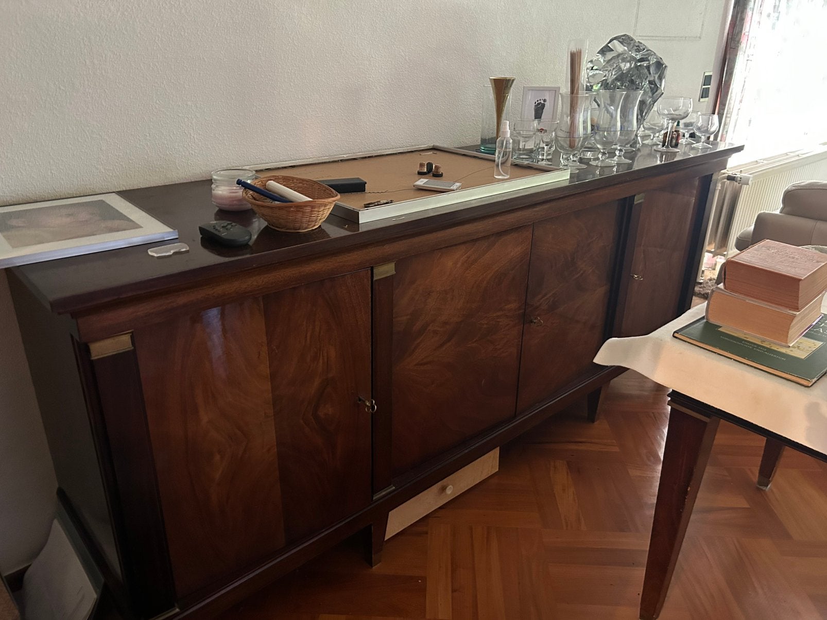 Meuble, buffet en plaquage acajou, Huis en Inrichting, Kasten | Dressoirs, Gebruikt, Ophalen