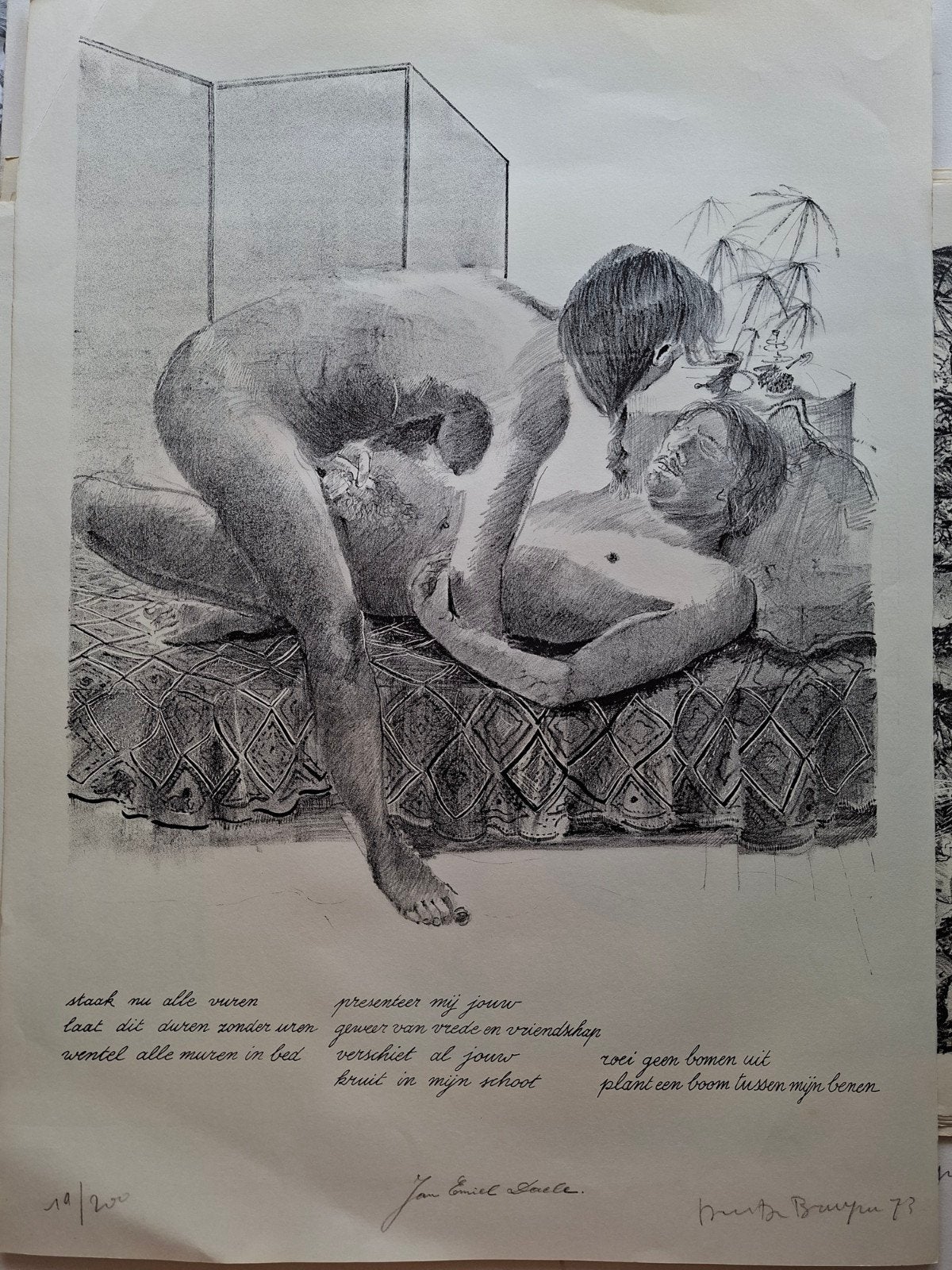 DE BRUYNE Dees "Staak nu alle vuren..." litho, Antiek en Kunst, Genummerd, Ophalen of Verzenden