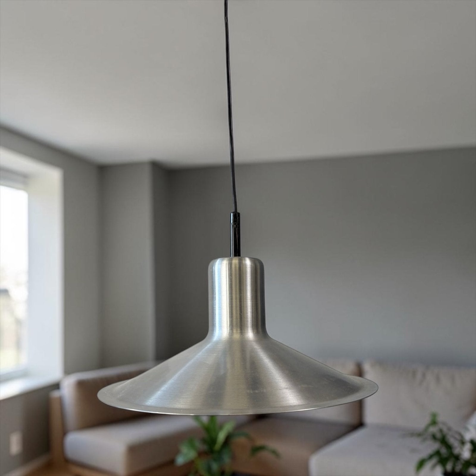 Vintage geborsteld metalen hanglamp / luster seventies, Verzenden