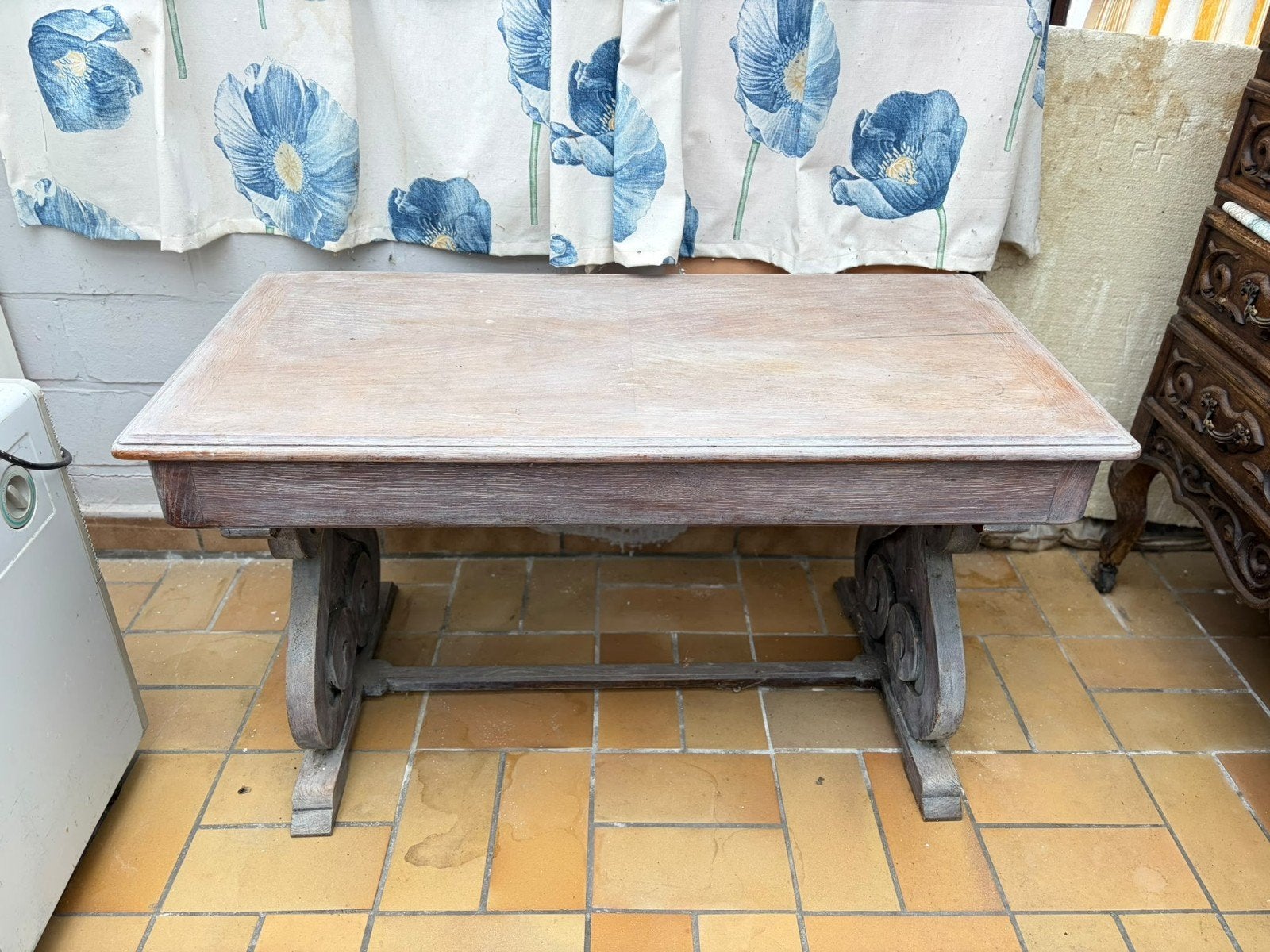 Vintage houten tafel met opbergruimte, Antiek en Kunst, Ophalen