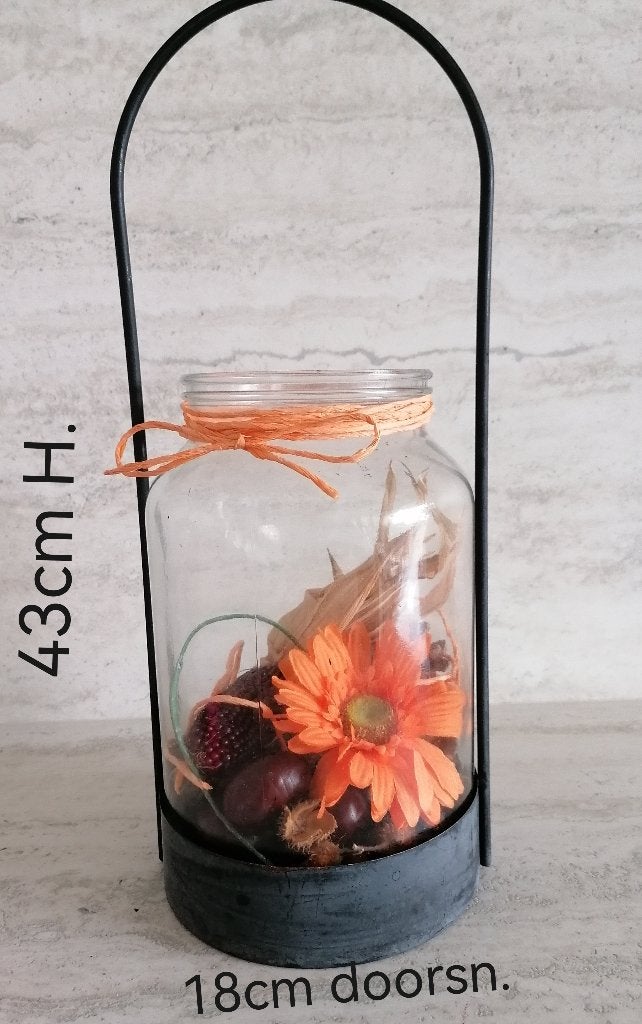 Nieuw hoog herfstdecoratie in glas en metaal windlicht, Huis en Inrichting, Ophalen, Windlicht, Meerkleurig, Overige merken