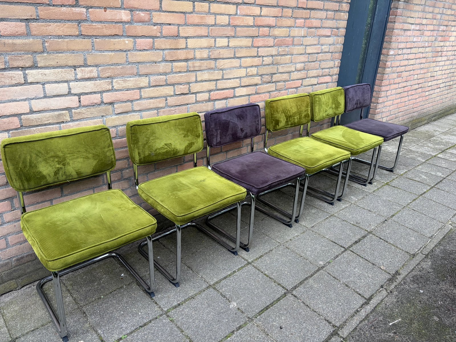️6 Ribstof Stoelen met Chrome Buisframe ️, Huis en Inrichting, Stoelen, Ophalen, Gebruikt, Zwart, Stof