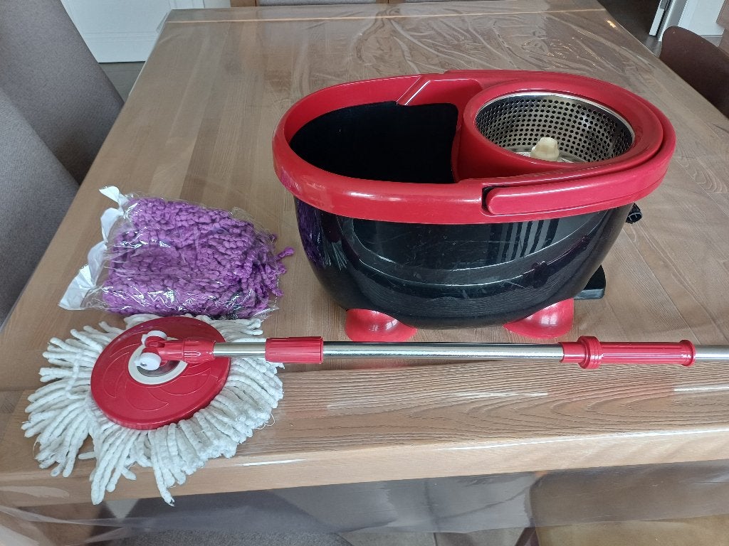 Poetsemmer met wringer, dweilsysteem met 2 nieuwe moppen, Maison & Meubles, Produits de nettoyage, Enlèvement, Seau, Bac ou Chariot à balais