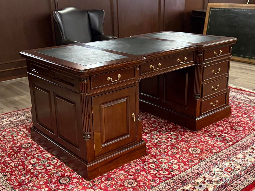 Klassiek Engels bureau (partnerdesk) #653, Huis en Inrichting, 95 cm, 180 cm, Bruin, Ophalen of Verzenden