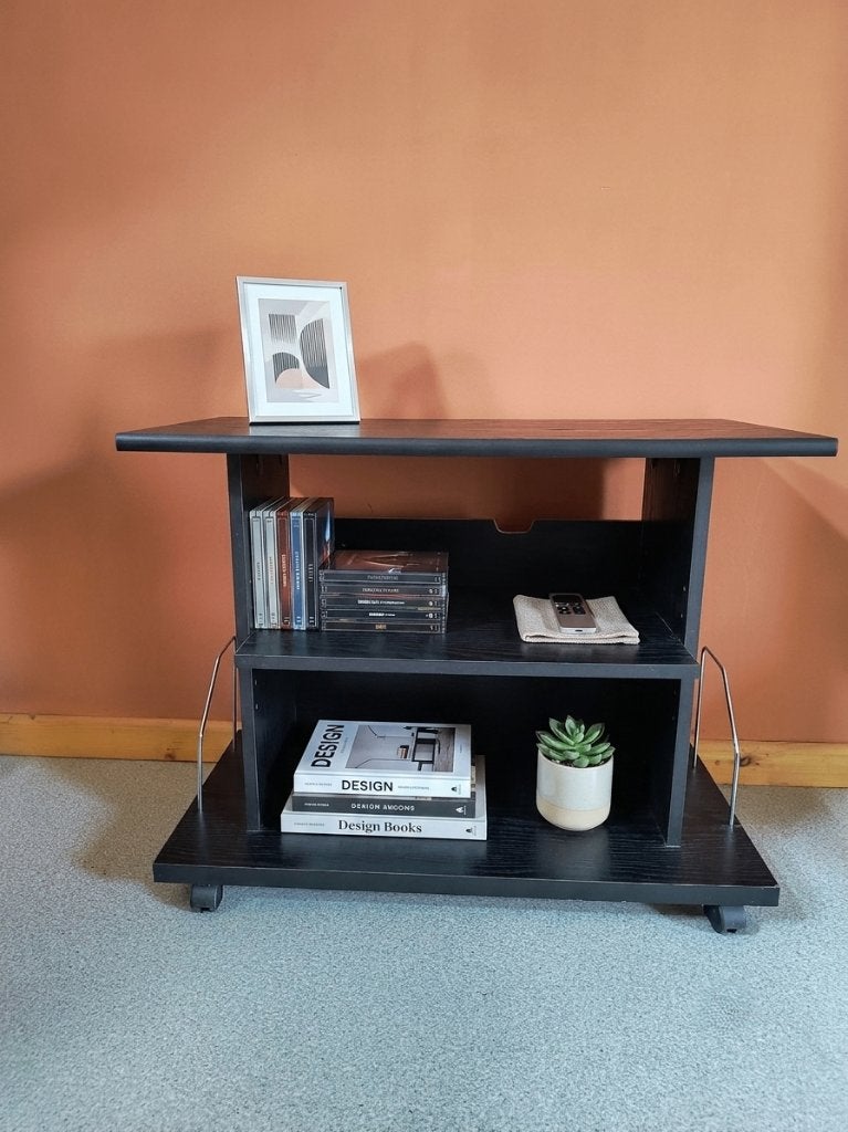 Meuble TV/meuble TV sur roulettes — aspect bois noir, 25 à 50 cm, Modern, tijdloos, Moins de 100 cm, Enlèvement
