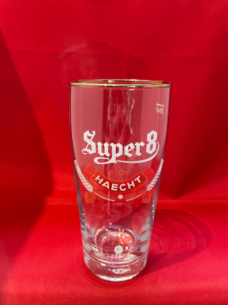 Verre à bière Super8 Pils Haecht 25cl avec bord doré, Enlèvement ou Envoi, Utilisé, Verre à bière
