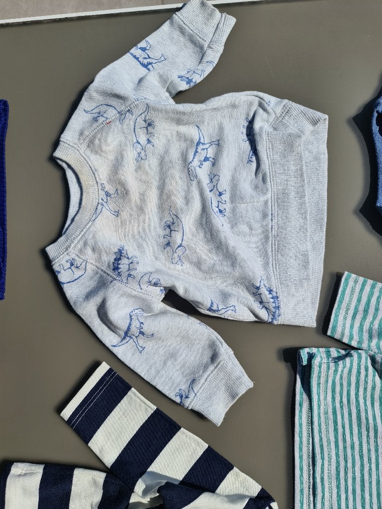grijze pull, trui met dinos 62, Kinderen en Baby's, Babykleding | Maat 62, Ophalen, Zo goed als nieuw