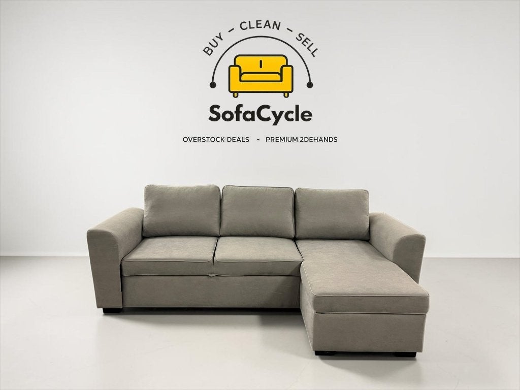 Fauteuil d'angle en tissu gris avec fonction couchage