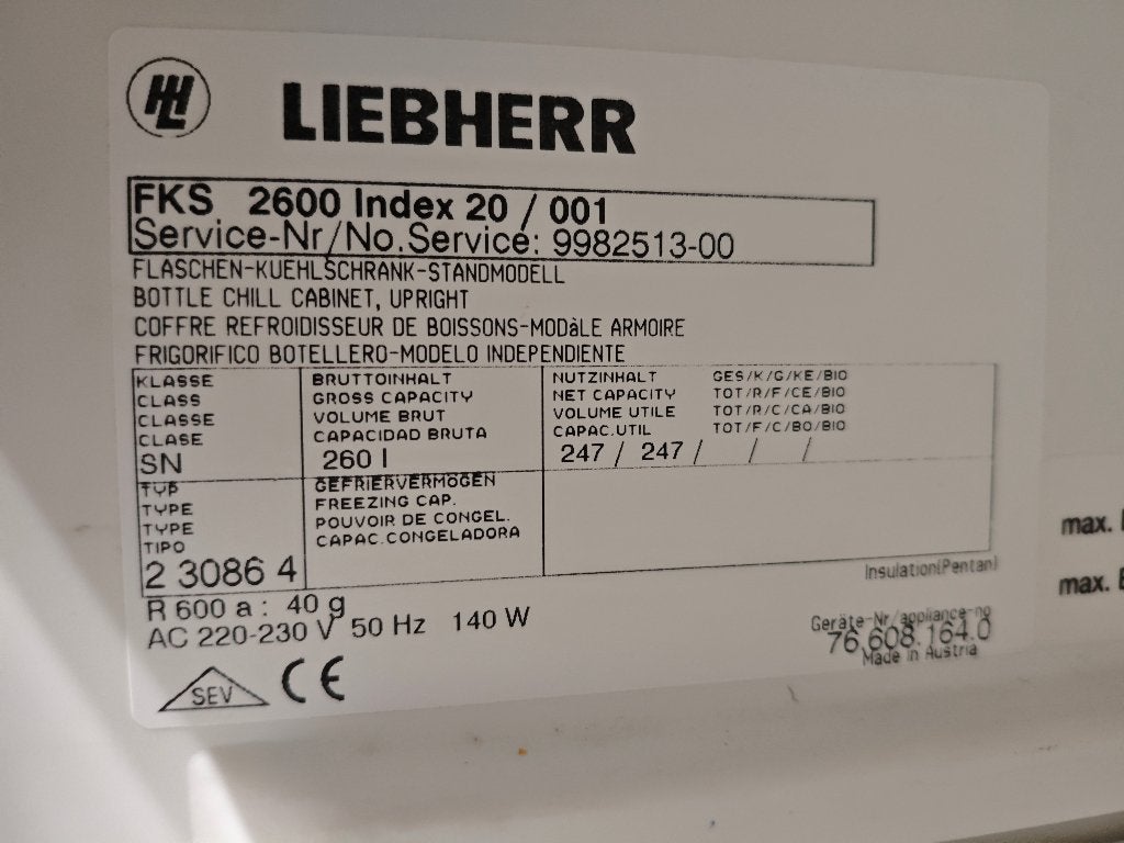 Réfrigérateur Liebherr FKS 2600 247 litres, Electroménager, 120 à 140 cm, Enlèvement, 200 litres ou plus, 60 cm ou plus