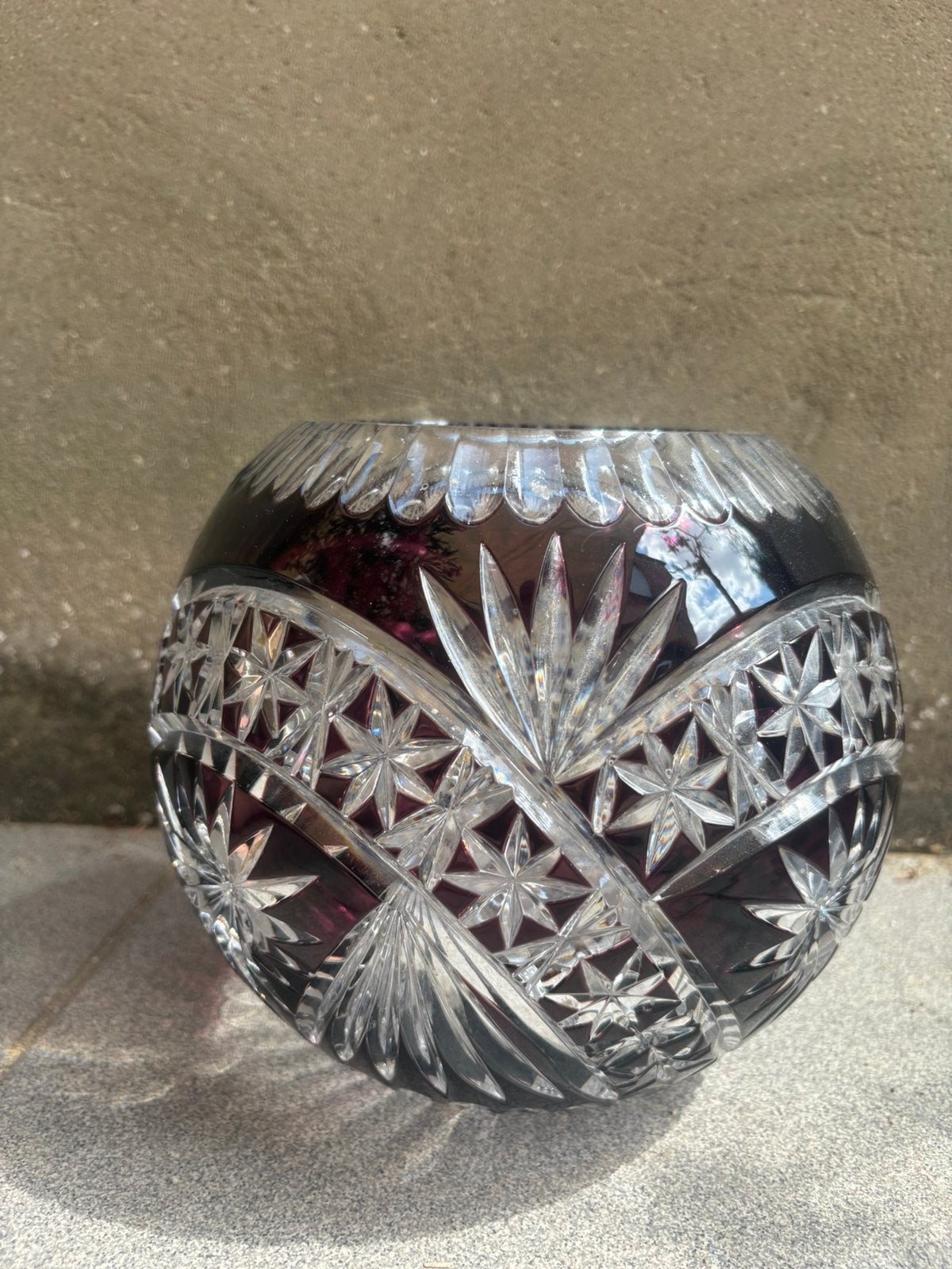 Antiek Boheems kristal bol vaas (rozenkom), Antiek en Kunst, Ophalen of Verzenden