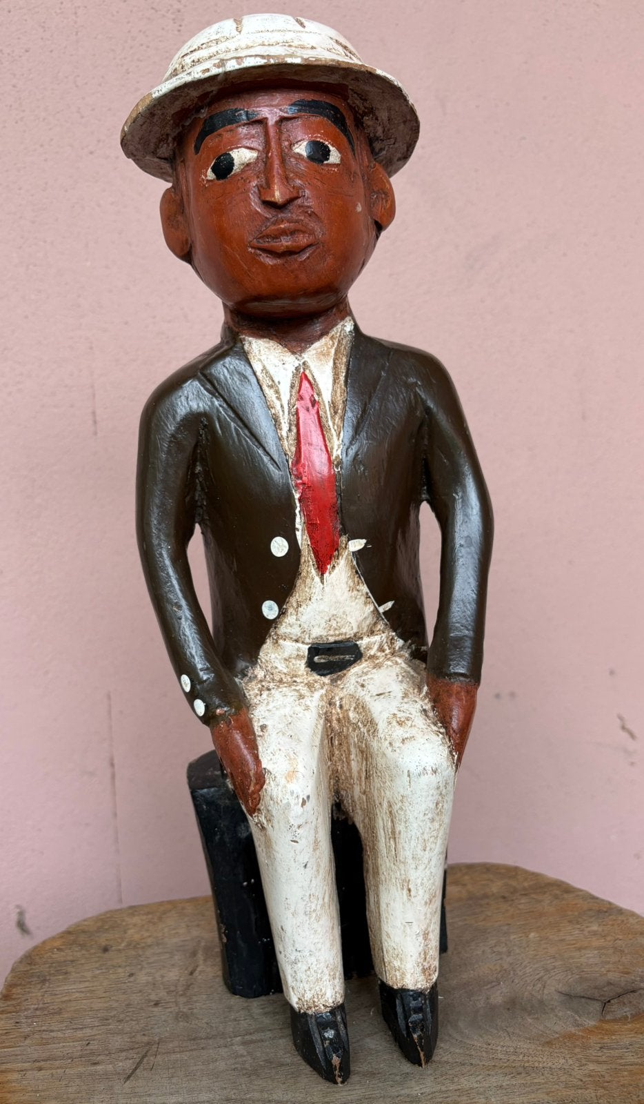 Prachtig Afrikaans Houten 'Colon' Figuur met Tropenhelm, Ophalen of Verzenden, Beeld, Hout, Klassiek
