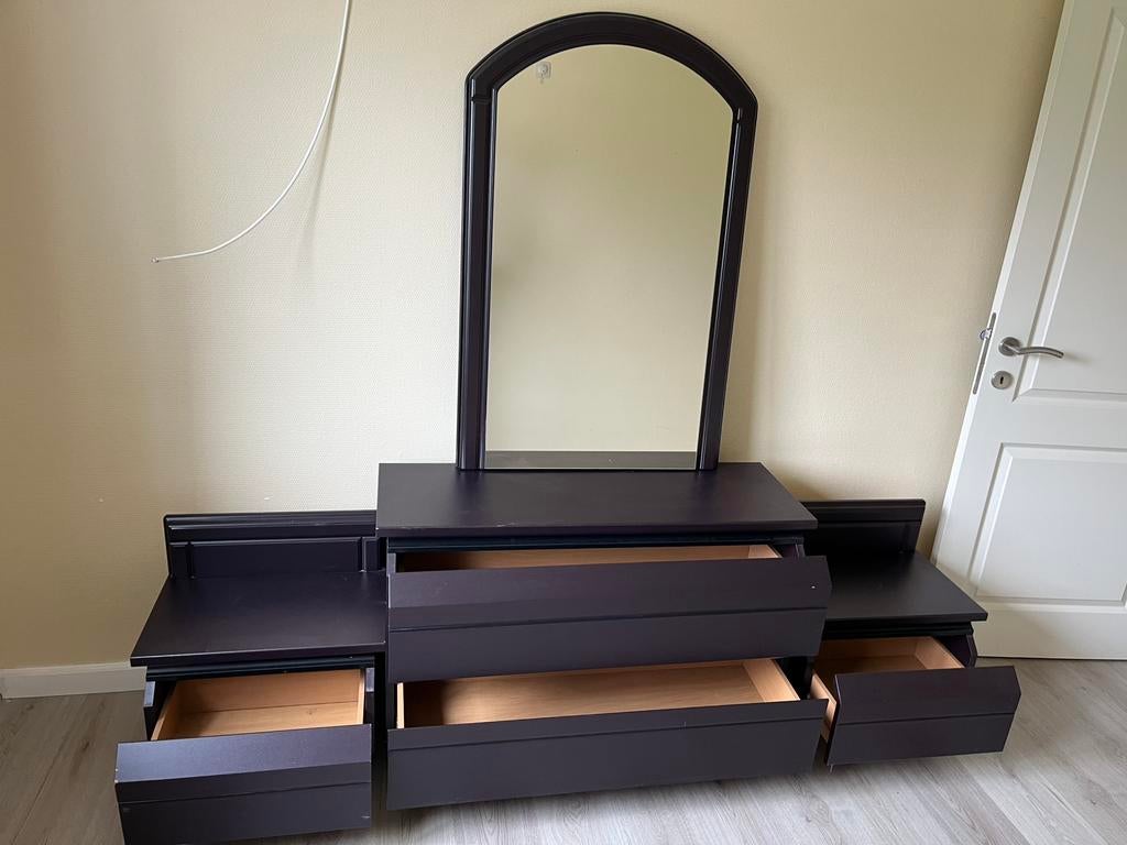 Meuble TV, 2 tables de nuit et miroir, marron/violet, Enlèvement, Comme neuf, Bois