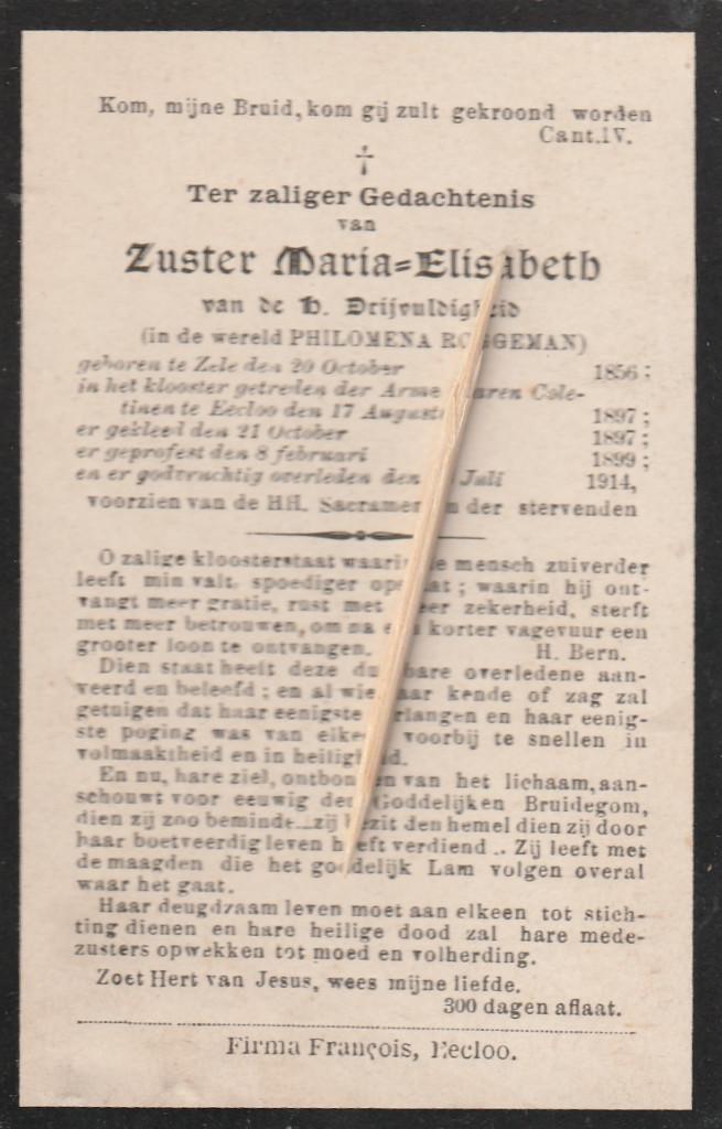 bidprentje zuster Zele, Verzenden, Bidprentje