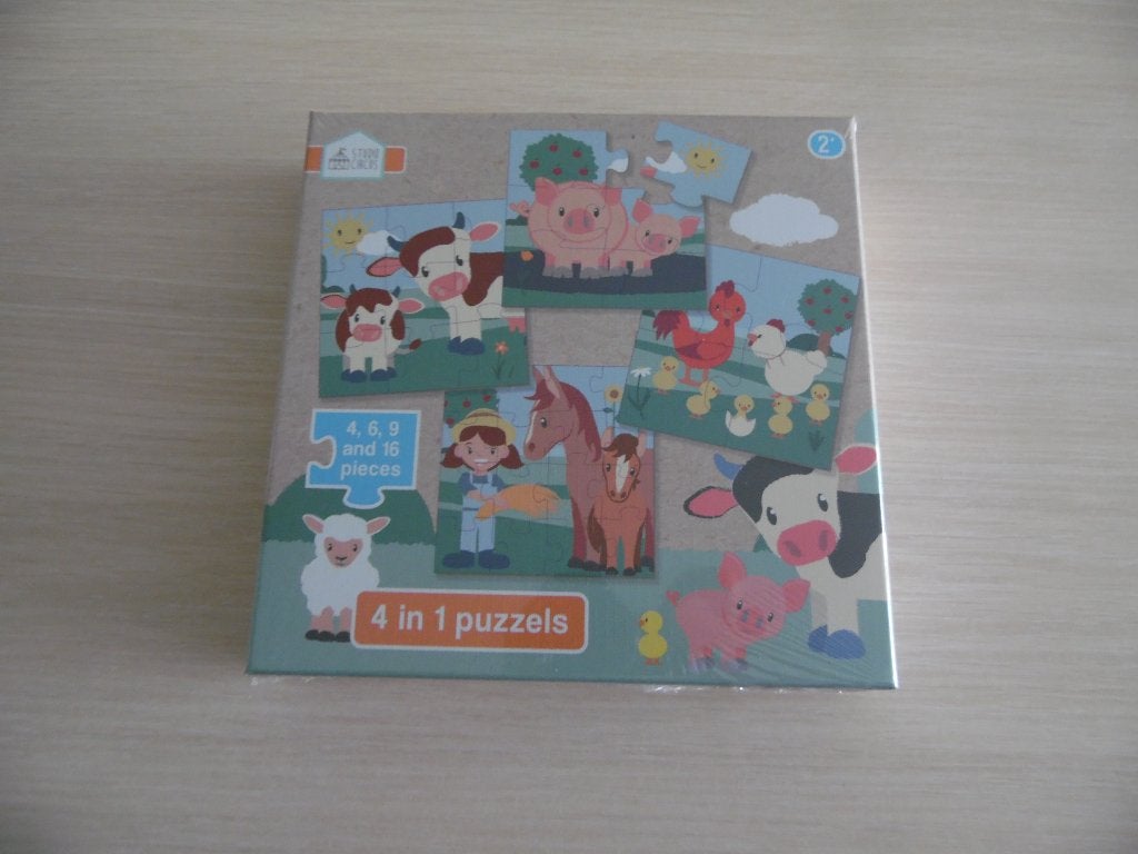 NIEUWE 4-IN-1 DIERENPUZZEL VAN 4, 6, 9 EN 16 STUKJES, Ophalen of Verzenden, Minder dan 10 stukjes, Nieuw, 2 tot 4 jaar