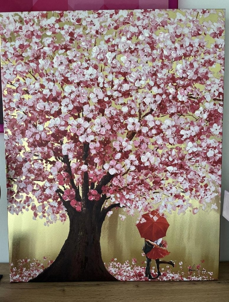 Cadre peinture - cerisier en fleur, Ophalen, Zo goed als nieuw, Schilderij, 75 tot 100 cm