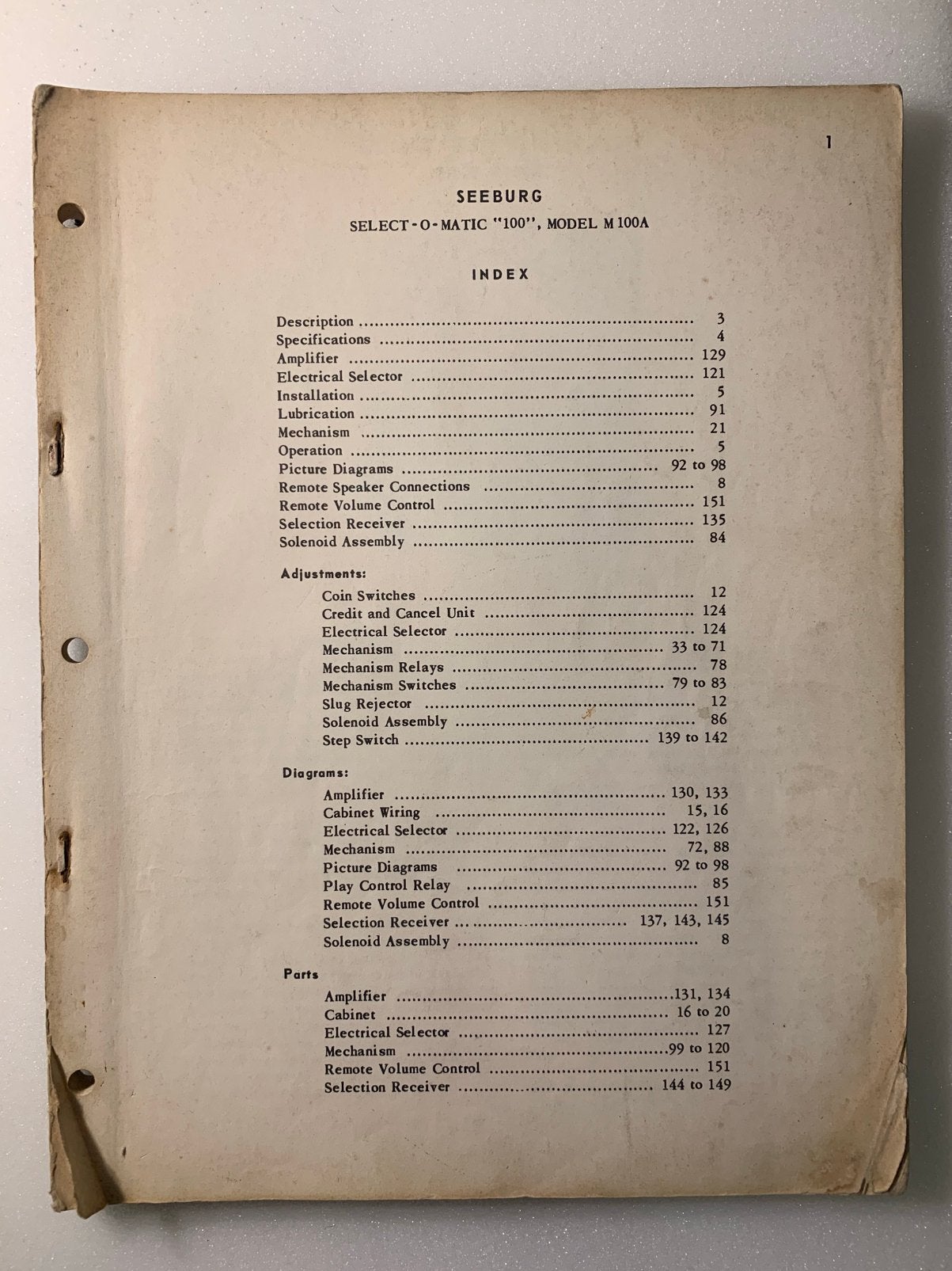 Seeburg M-100-A service manual (original), Enlèvement, Utilisé, Seeburg