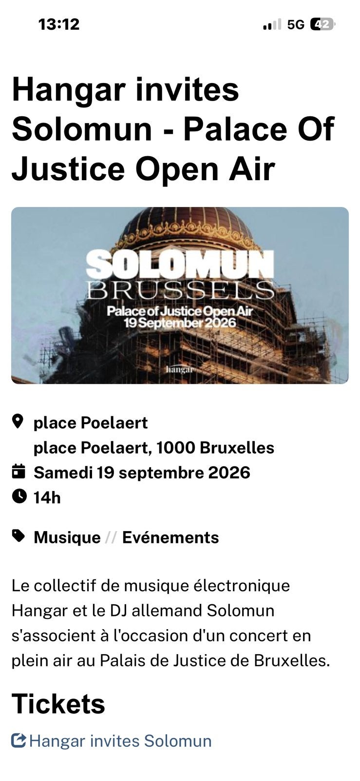 2 places pour SOlomun à Bruxelles, Tickets & Billets