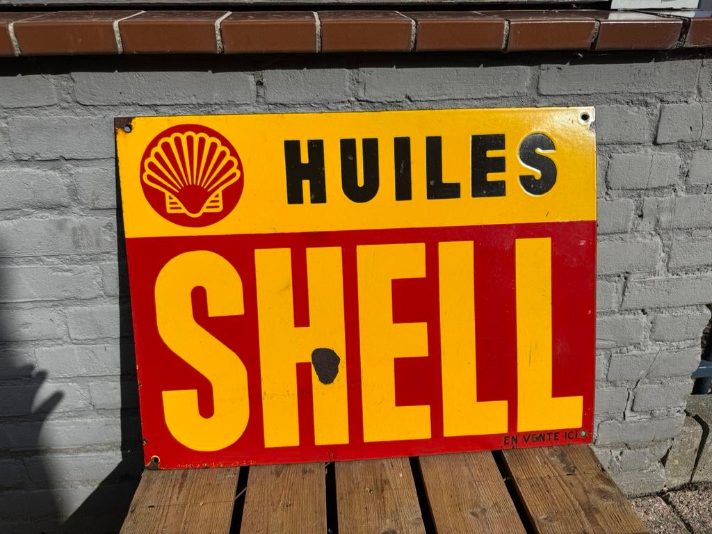 Oud origineel SHELL emaille reclamebord, Ophalen, Gebruikt, Reclamebord