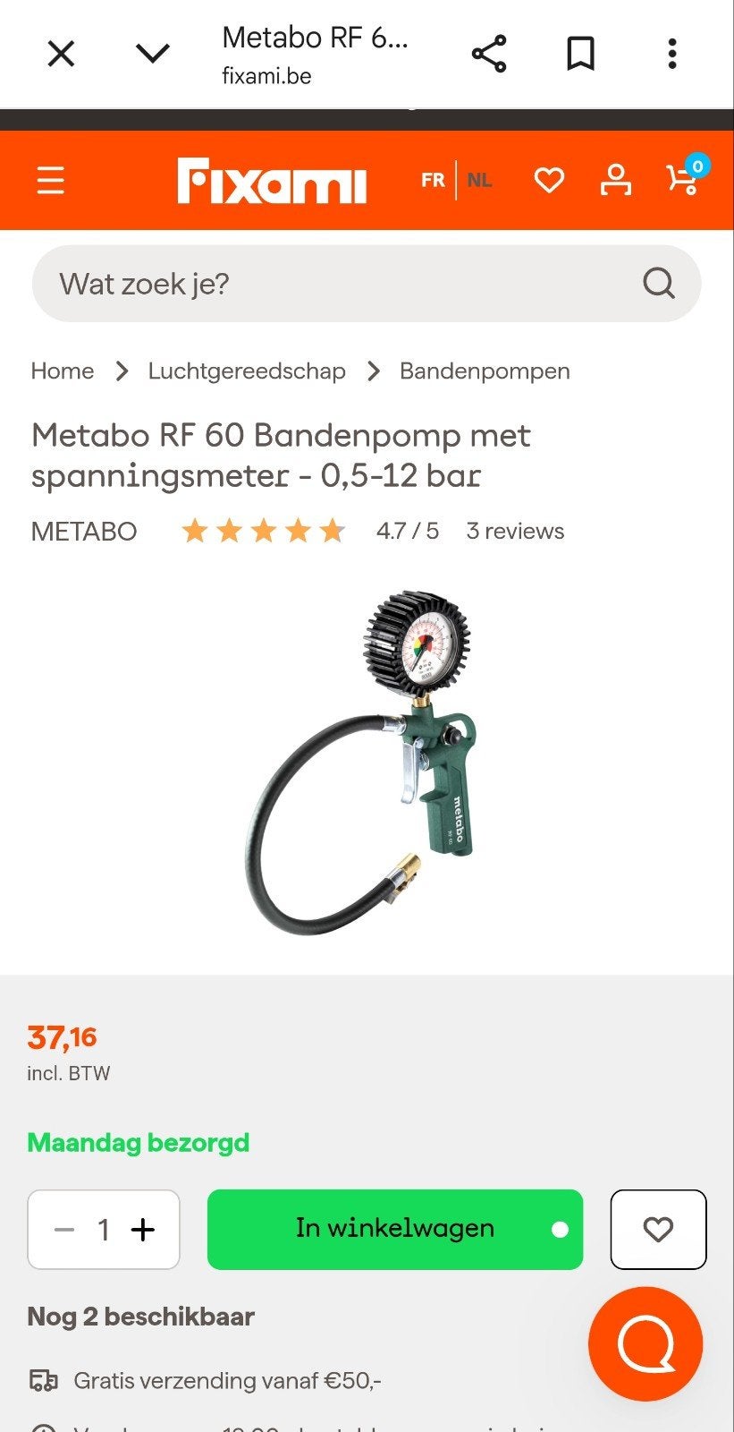 Metabo bandenpomp, Ophalen