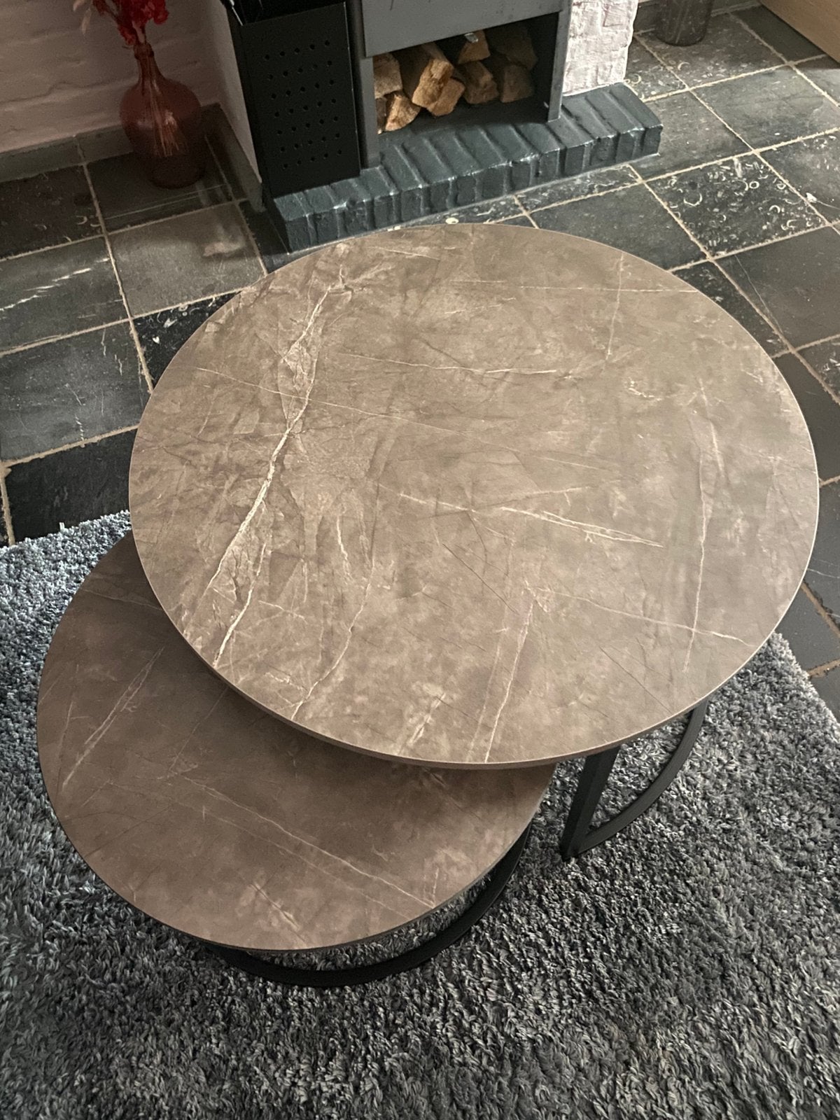 Ensemble de table basse en MDF, métal, marbre gris foncé, Rond, 50 à 100 cm, Enlèvement, 50 à 100 cm