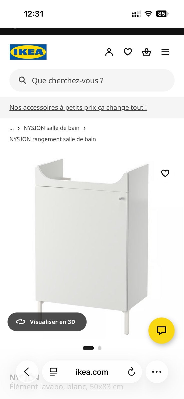 Meuble lavabo 50*83cms, Scandinave, Comme neuf, Autres matériaux, Enlèvement