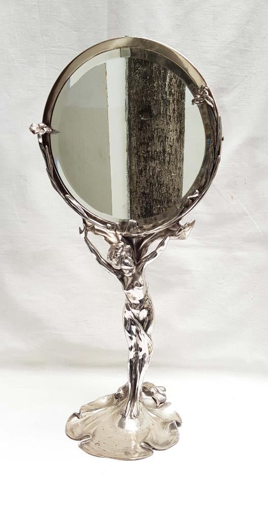 Art Nouveau - Miroir de table - Argentor., Antiquités & Art, Antiquités | Miroirs, Moins de 50 cm, Moins de 100 cm, Autres formes
