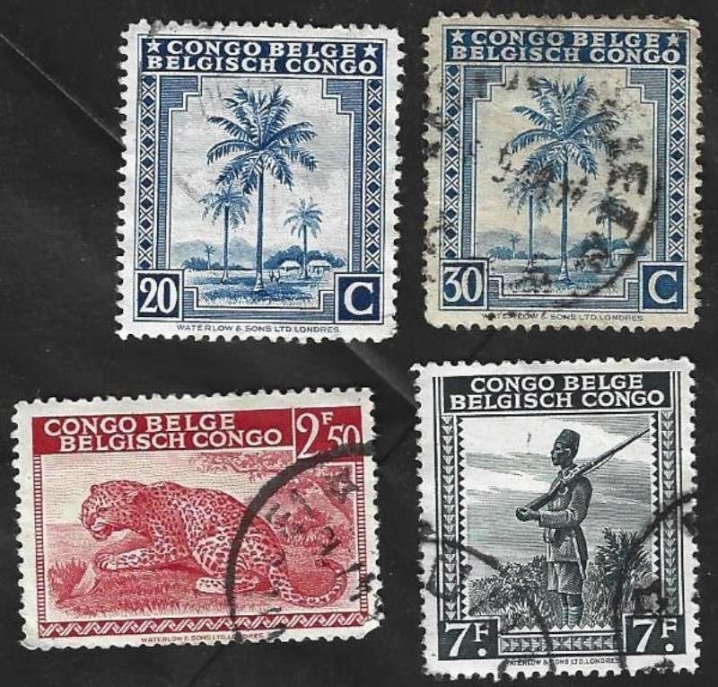 4 Postzegel Belgisch Congo1942 Palmbomen diverse onderwerpen, Enlèvement ou Envoi, Autres pays, Affranchi