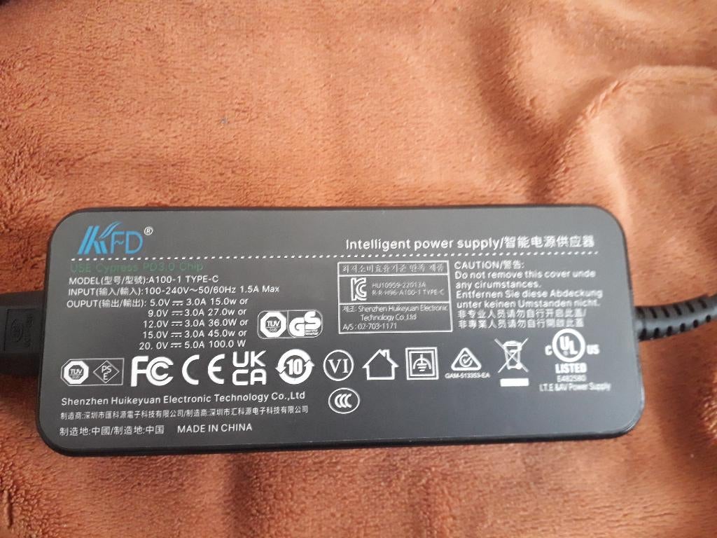 100W PD 3.0 USB-C Oplader KFD, Computers en Software, Laptop-opladers, Ophalen, Nieuw, KFD
