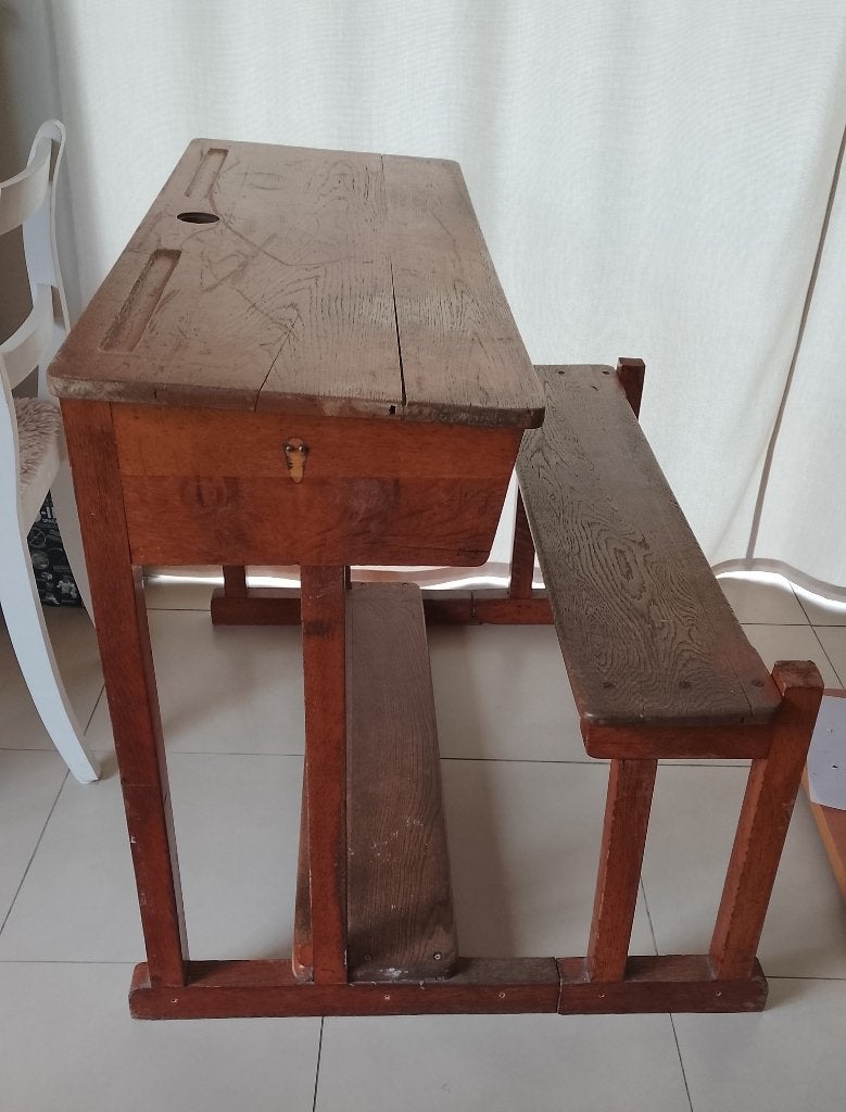 Vintage schoolbank, Ophalen, 105 cm, Gebruikt, Hout