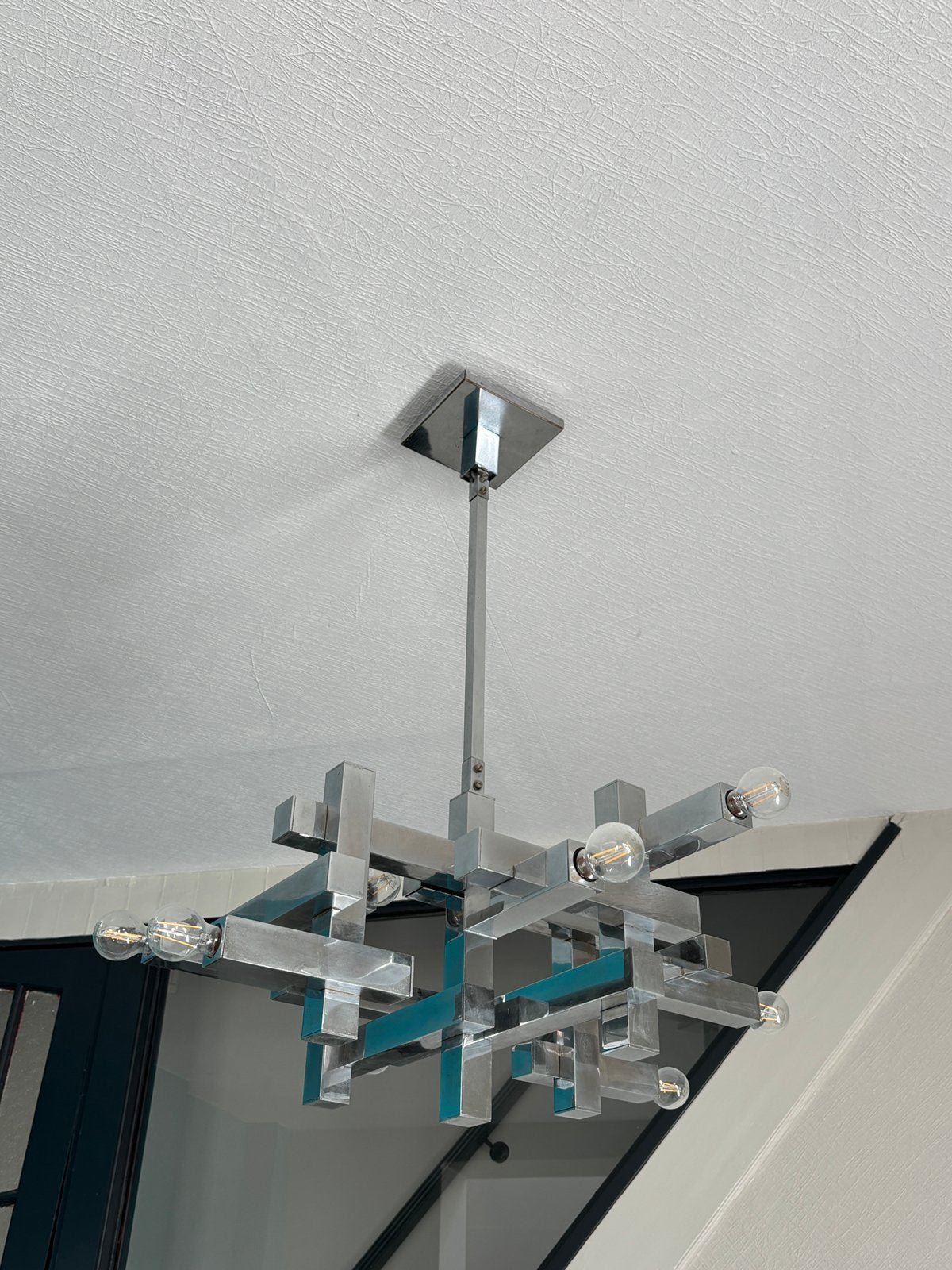 Lustre cubiste "Metric" en chrome par Gaetano Sciolari  1970, Design, Comme neuf, Enlèvement, Métal