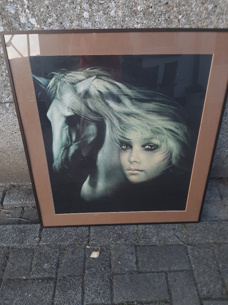 Prachtige vintage print "meisje met paard"  Joy Aros, Huis en Inrichting, Ophalen, Zo goed als nieuw, Print, Oorspronkelijke maker