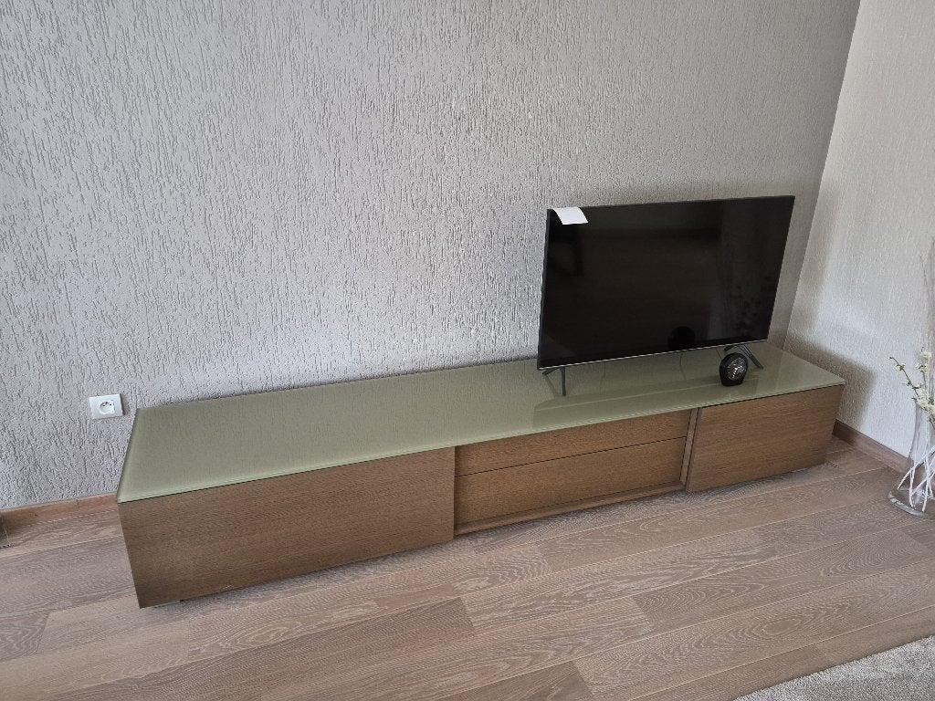 TV-kast, Ophalen, Glas, Zo goed als nieuw, 200 cm of meer