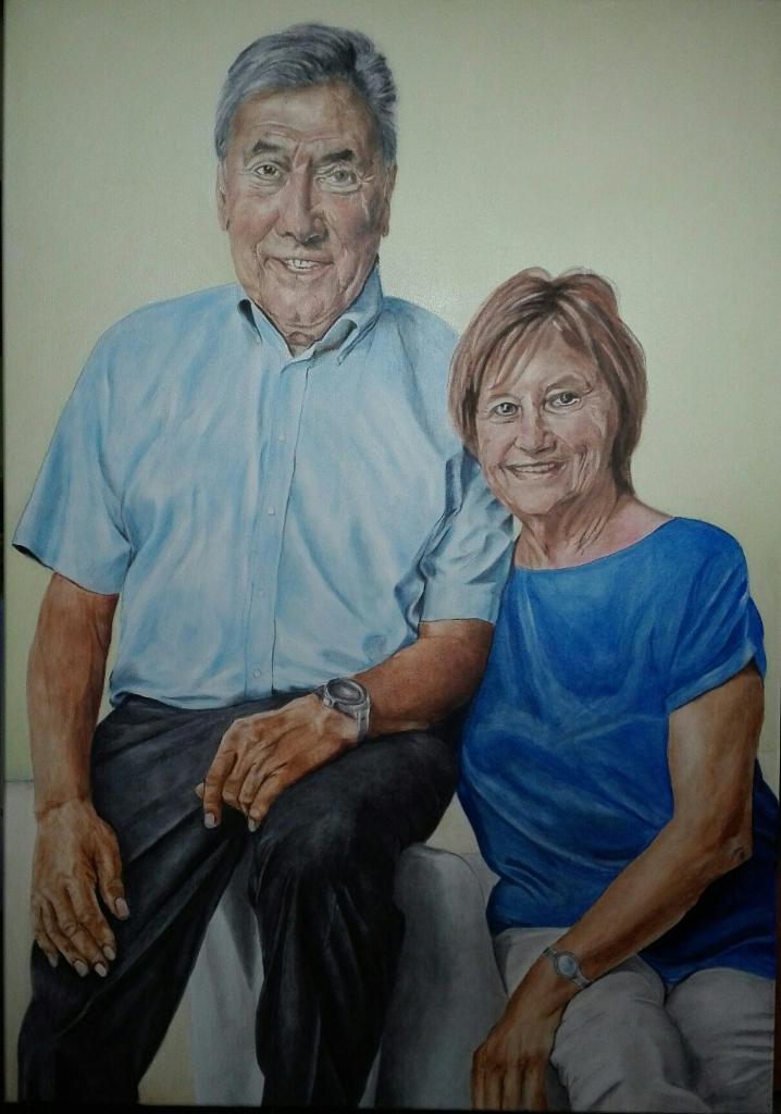 eigen olieverfwerk Eddy Merckx en vrouw Claudine, Antiek en Kunst, Kunst | Schilderijen | Klassiek, Ophalen