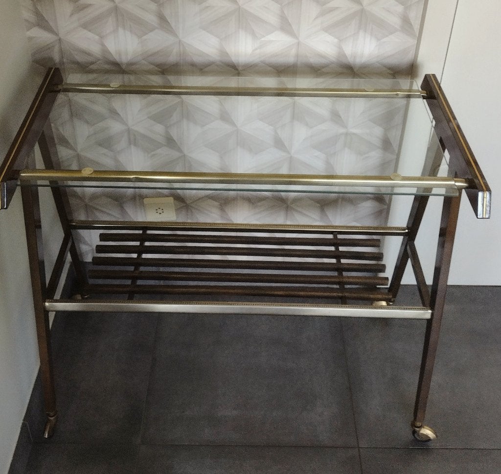 Vintage glazen serveertafeltje op wieltjes jaren 1960, Ophalen, Huis en Inrichting