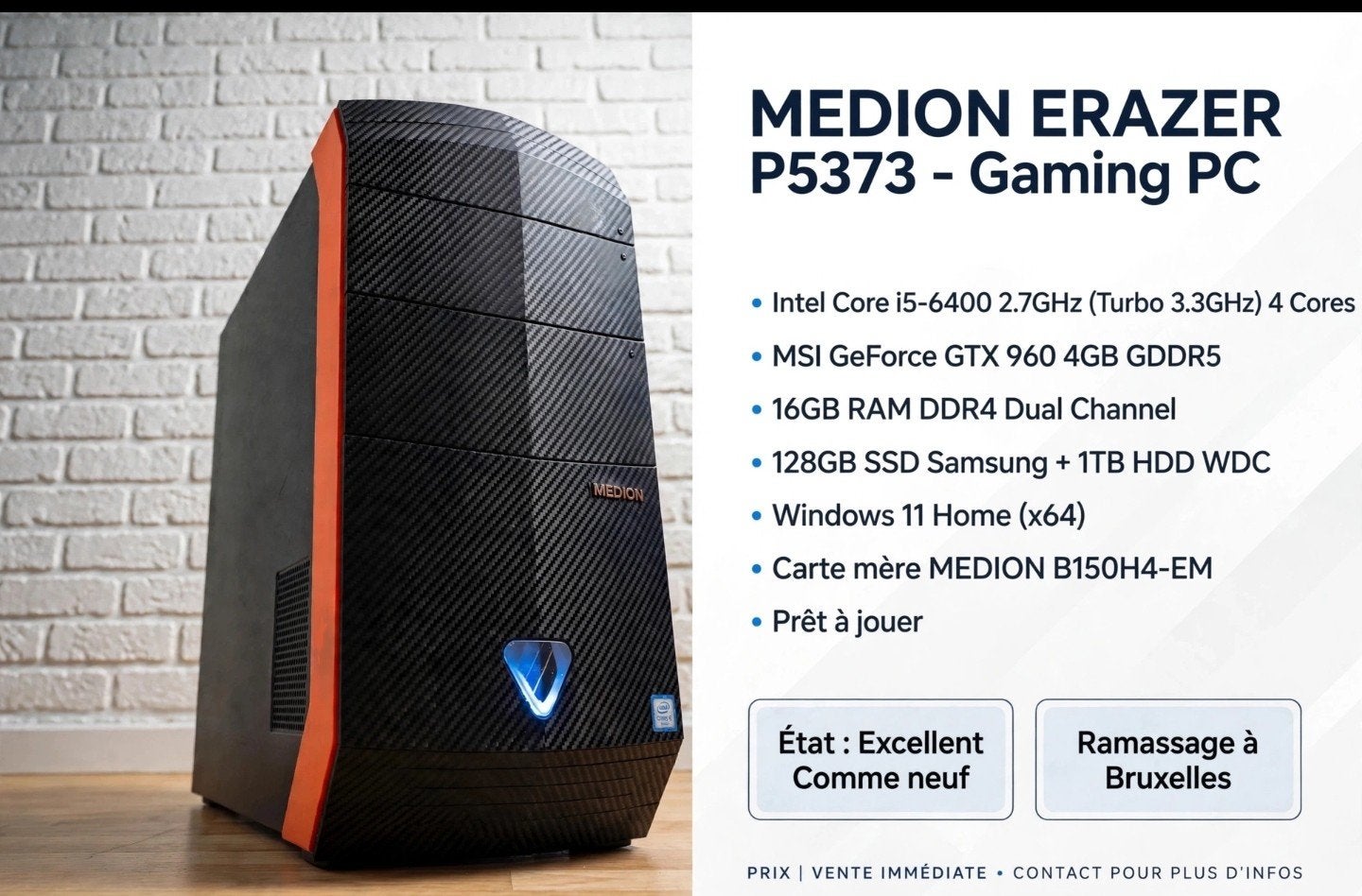 MEDION ERAZER P5373 Gaming - i5-6400 / GTX 960 4GB / 16GB, Enlèvement ou Envoi, Reconditionné, Medion, 3 à 4 Ghz