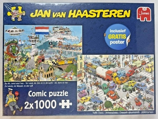 Casse-tête Jan van Haasteren 2x1000 Ter Land Sea & Sky Nouve, Envoi, 500 à 1500 pièces, Comme neuf, Puzzle