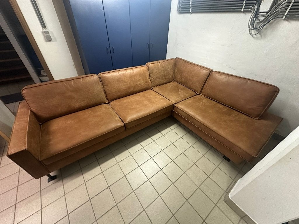 Hoekzetel in M-kalfsleder – Cognac - Nieuwstaat, Ophalen, 250 tot 300 cm, Hoekbank, Zo goed als nieuw