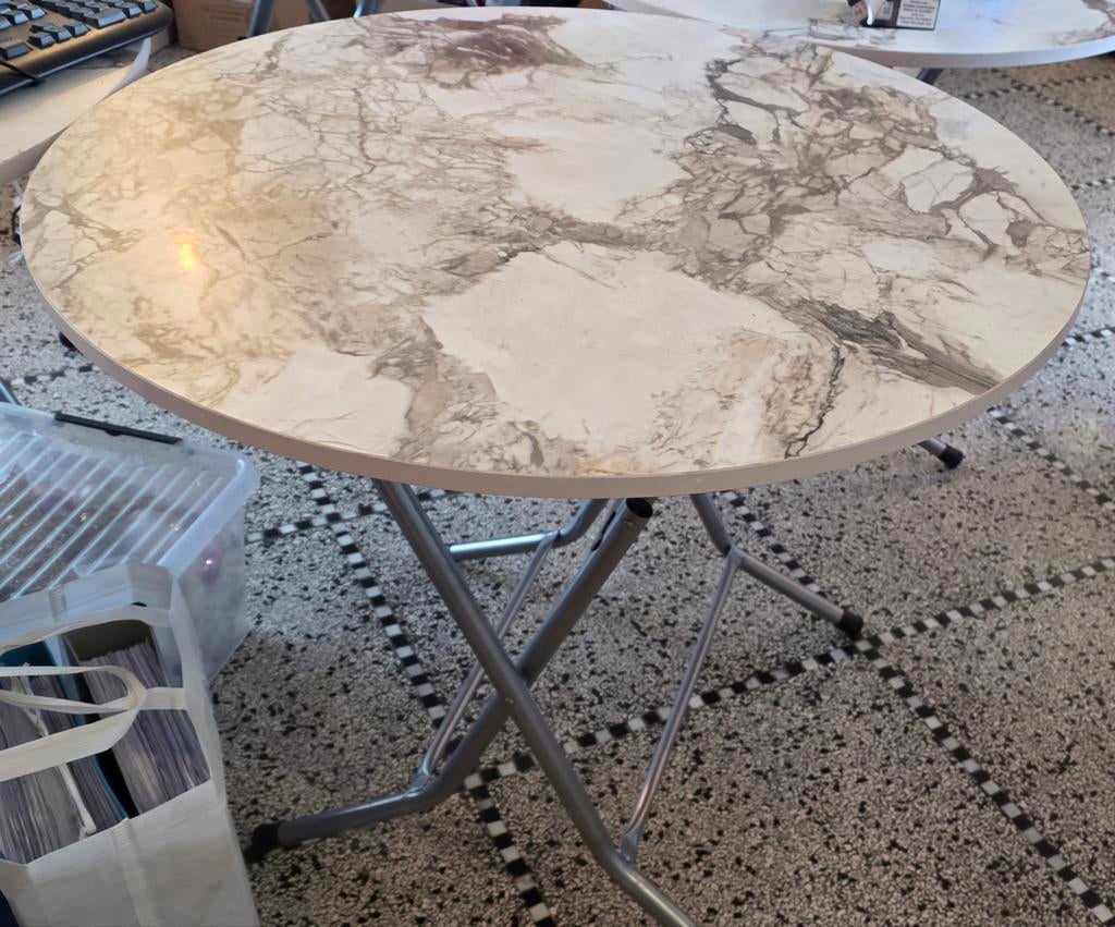 Table pliante, effet marbré,diamètre 1m20, Enlèvement