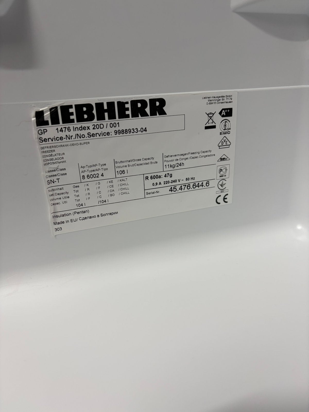 Diepvries Liebherr 106L, Elektronische apparatuur, Vriezers en Diepvrieskisten, Gebruikt, Minder dan 85 cm, Energieklasse A of zuiniger