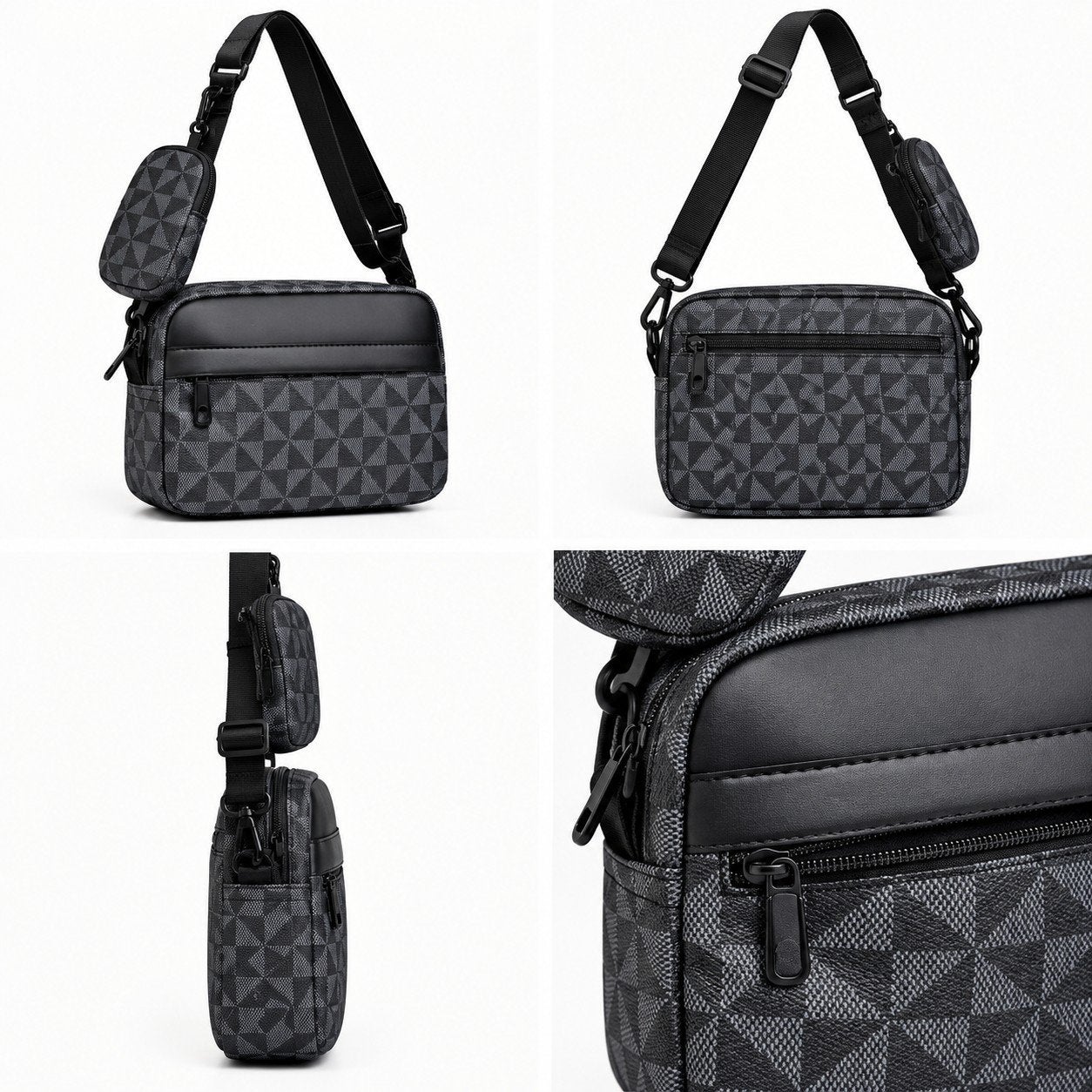 Schoudertas Heren – Zwart/Grey Geometric Pattern met Extra V, Handtassen en Accessoires, Ophalen of Verzenden, Nieuw, Zwart, Overige merken